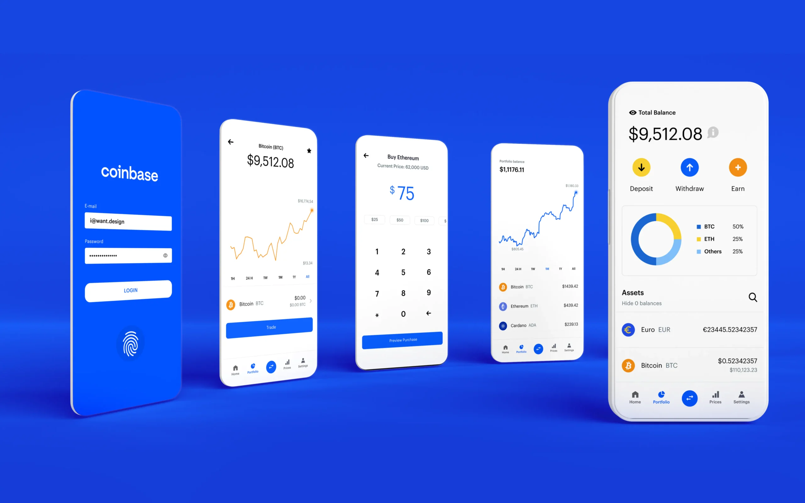 coibase app mobile design for crypto